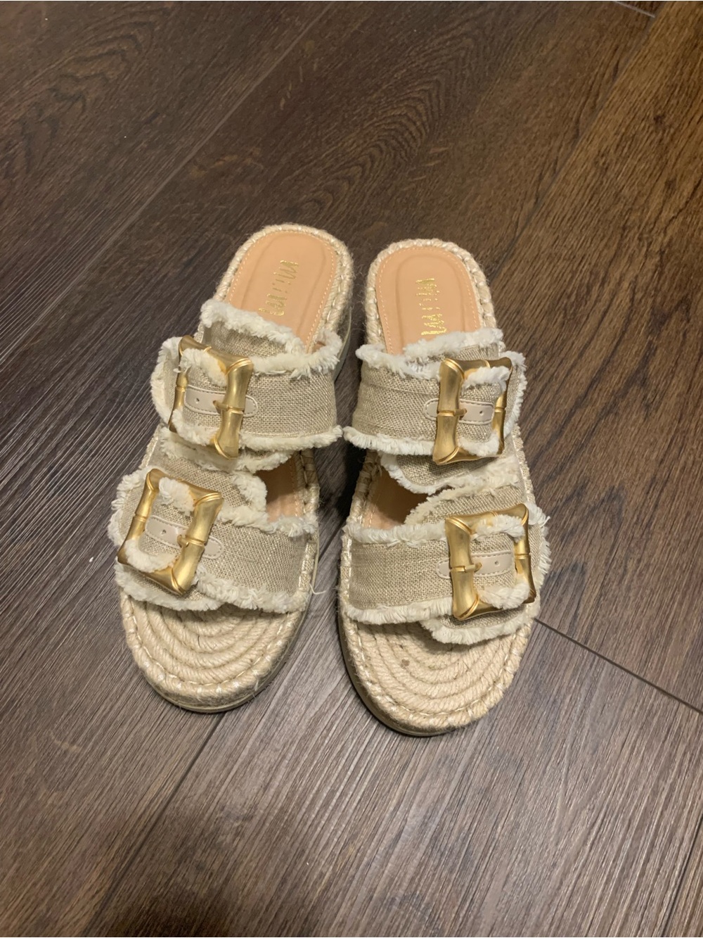 Mi,iM Beige Raffia platform Buckle Slide Sandals - Women